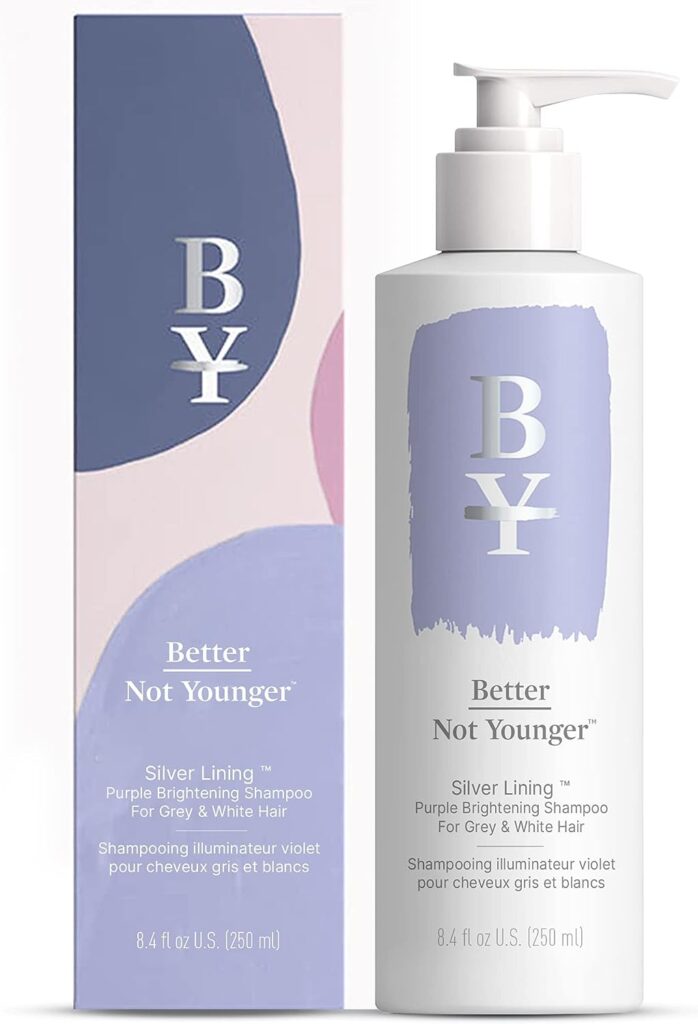 Better Not Younger Silver Lining Purple Shampoo - Sulfate-Free Purple Shampoo for Blonde Hair w Burdock Root, Bamboo, Sage,  Hops - Cruelty-Free White  Grey Hair Shampoo, 8.4 Fl Oz