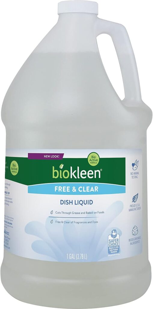 Biokleen Free Clear Dish Liquid - 1 Gallon - Soap, Dishwashing, Eco-Friendly, Non-Toxic, Plant-Based, No Artificial Fragrance, Colors or Preservatives, Free Clear, Unscented