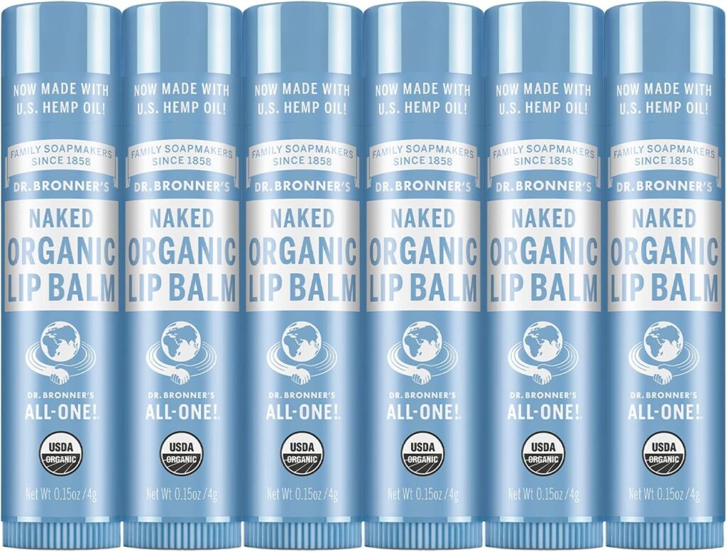 Dr. Bronners - Organic Lip Balm (Naked.15 ounce, 6-Pack) - Unscented, Made with Organic Beeswax and Avocado Oil, For Dry Lips, Hands, Chin or Cheeks, Jojoba Oil for Added Moisture, Soothing