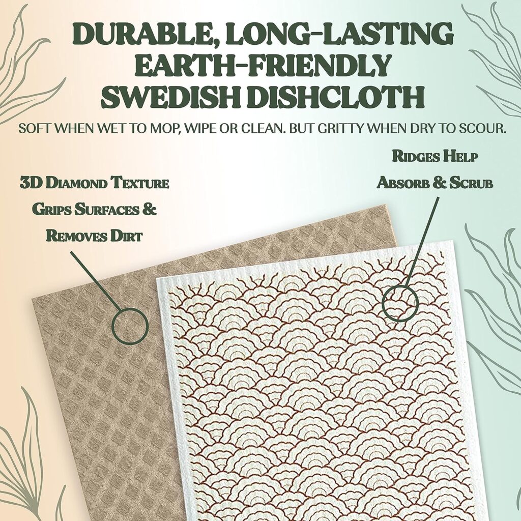 FEBU Swedish Dishcloths for Kitchen | 5 Pack Japanese Pattern Swedish Dish Towels | Reusable Paper Towels Washable | Non-Scratch Cellulose Sponge Cloths | No Odor, Biodegradable, Swedish Cloths
