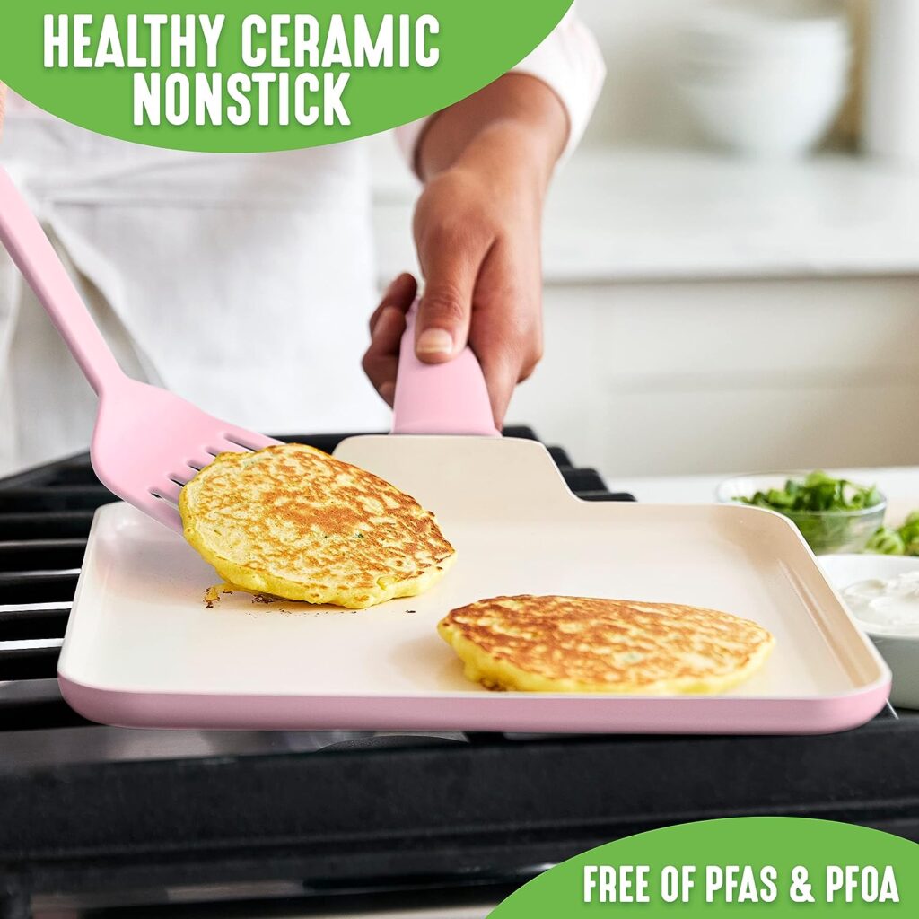 GreenLife Soft Grip Healthy Ceramic Nonstick, 11 Griddle Pan, PFAS-Free, Dishwasher Safe, Soft Pink