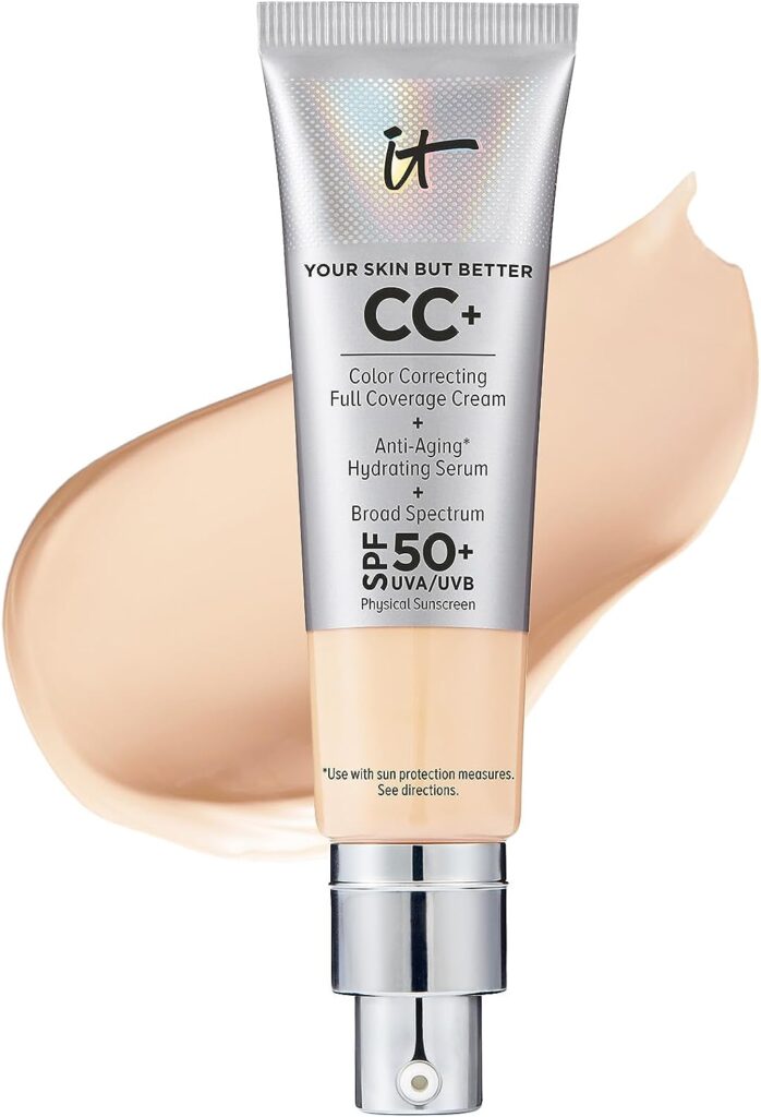 IT Cosmetics Your Skin But Better CC+ Cream - Color Correcting Cream, Full-Coverage Foundation, Hydrating Serum SPF 50+ Sunscreen - Natural Finish - 1.08 Fl. Oz