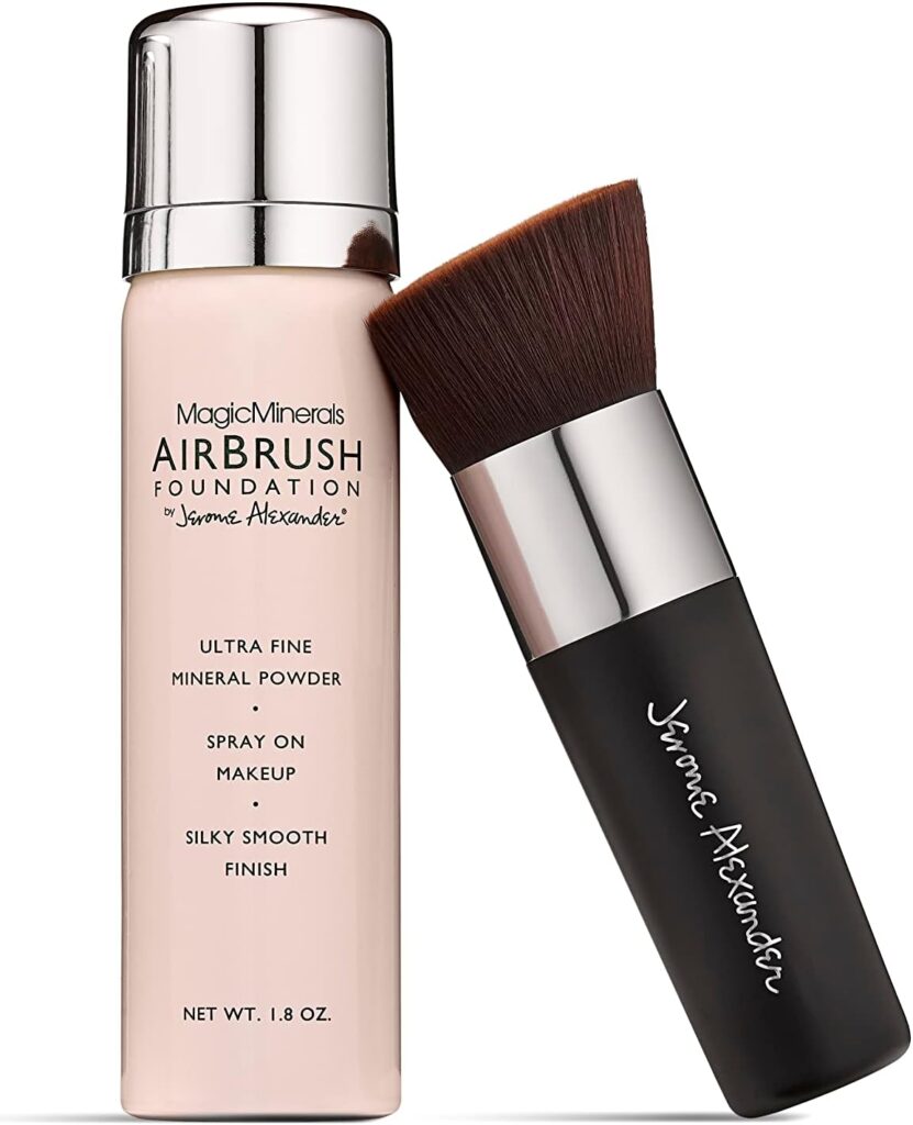 Jerome Alexander MagicMinerals AirBrush Foundation, Spray Makeup with Kabuki Brush, Skincare Active Ingredients, Ultra-Light, Buildable, Full Coverage Formula, 2 Piece Set (Medium)