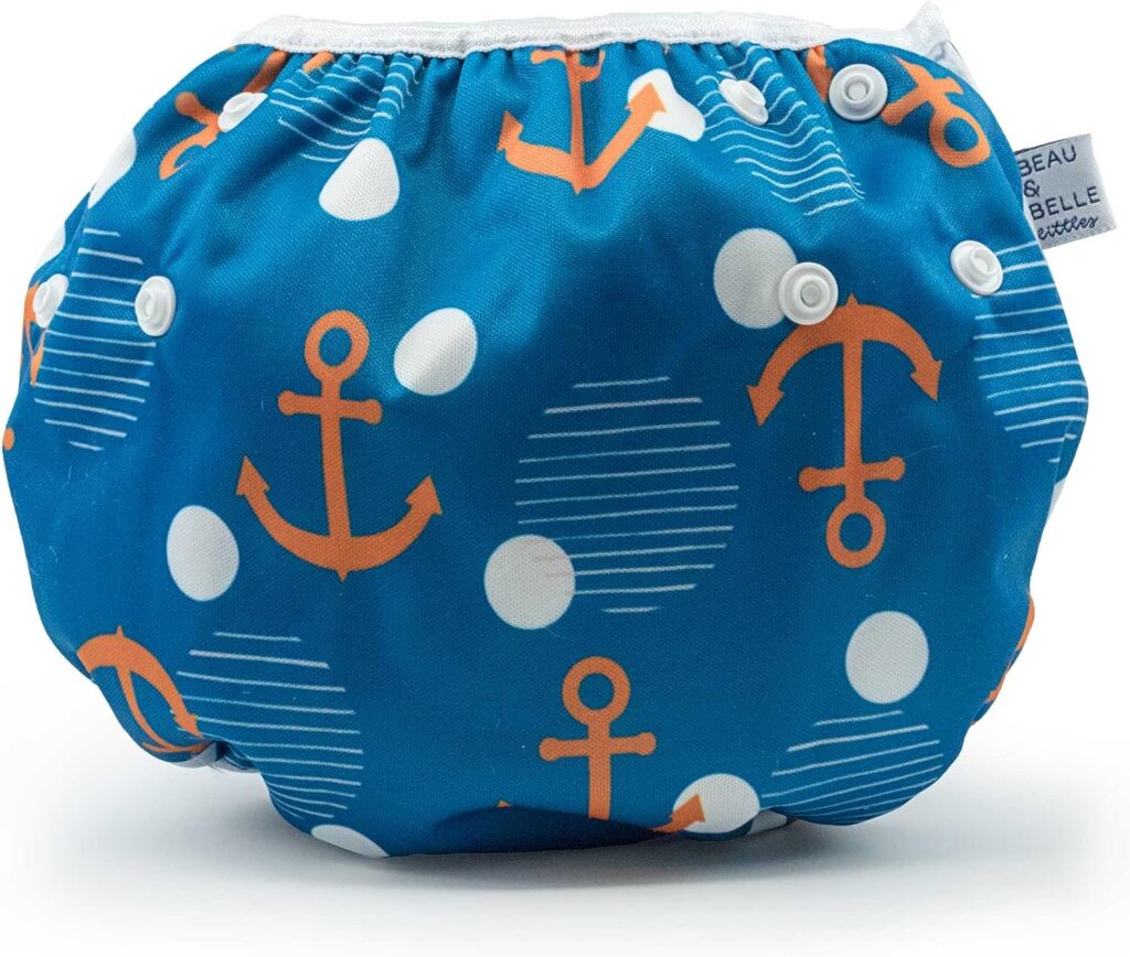 Large Nageuret Reusable Swim Diaper, Adjustable  Stylish Fits Diapers Sizes 4-7 (Approx. 20-55lbs) Ultra Premium Quality for Eco-Friendly  Swimming Lessons (Anchors)