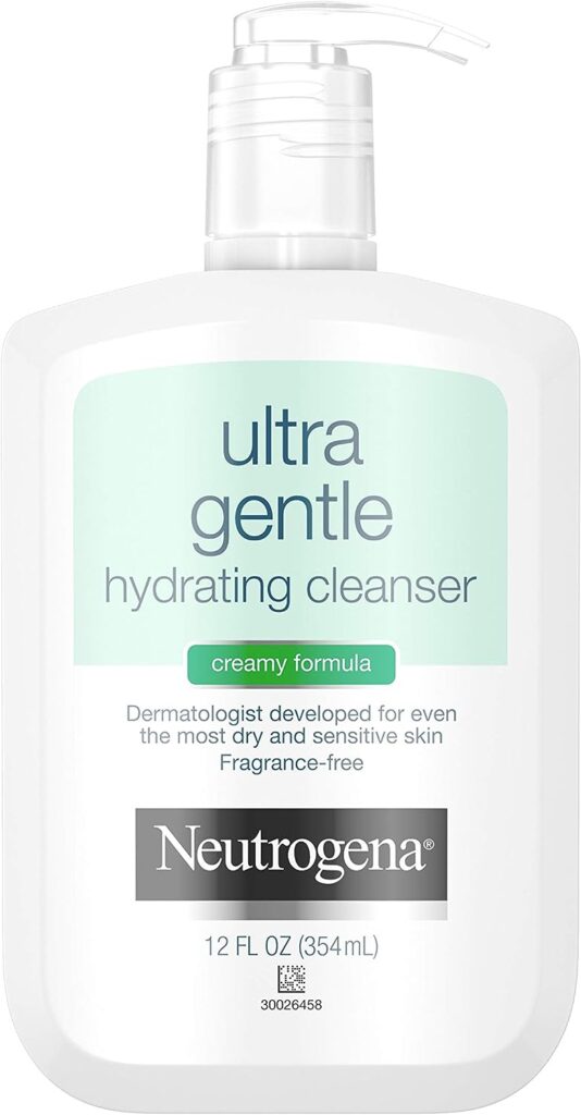 Neutrogena Ultra Gentle Hydrating Facial Cleanser, Non-Foaming Face Wash for Sensitive Skin, Gently Cleanses Face Without Over Drying, Oil-Free, Soap-Free, Fragrance-Free, 12 fl. oz