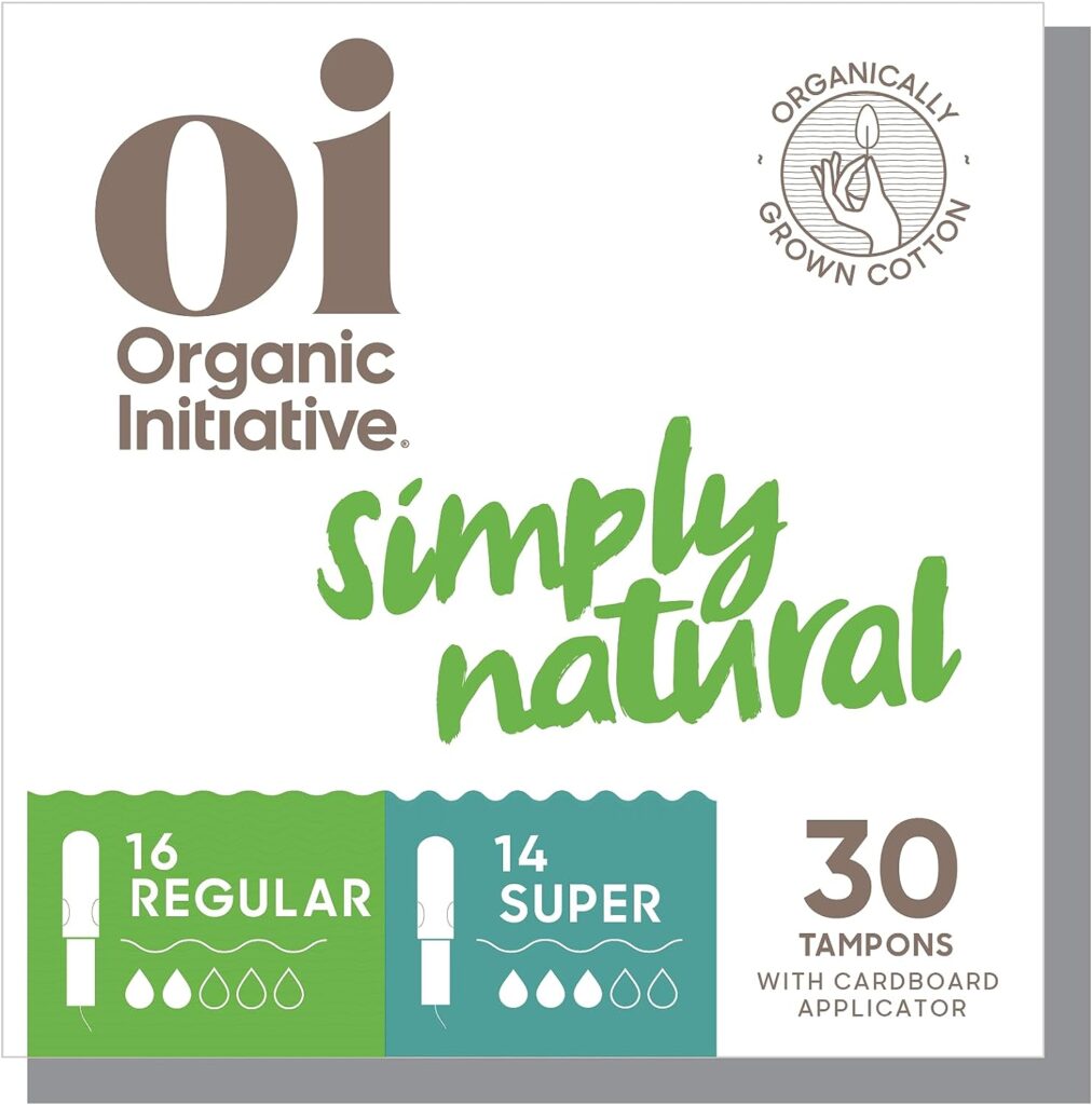 Oi Organic Tampons | Regular/Super Absorbency | 100% Certified Organic Cotton, Unscented | Cardboard Applicator | Leak Free, Easy Grip | 1x14 Super Pack, 1x16 Regular Pack (30 Count)