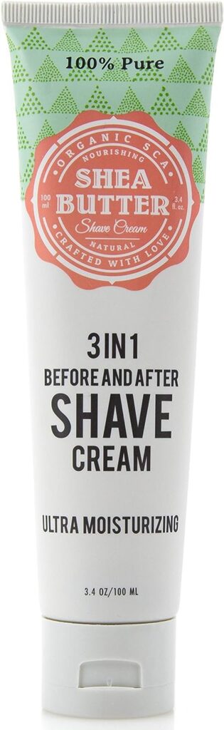 Organic SCA 100% Pure Organic Shaving Cream | 3-in-1 Before and After Shave Gel | Sensitive Skin Shaving Cream With No Irritation | Natural Hair Removal Cream For Women Men (3.4 oz, 100 ml)
