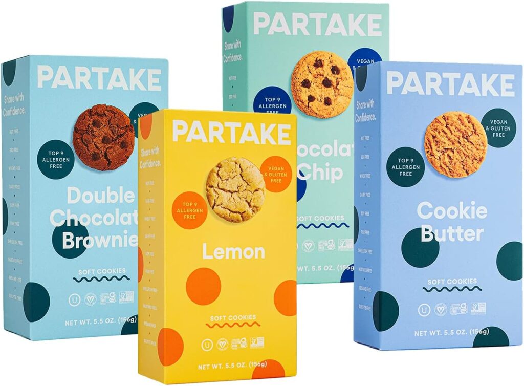 Partake Foods Soft Baked Vegan Cookies – Variety Pack | Vegan  Gluten Free | Dairy Free, Peanut Free, Tree Nut Free, Egg Free, Wheat Free, Soy Free, Sesame Free, Safe School Snack for Kids (5.5oz,4 packs)