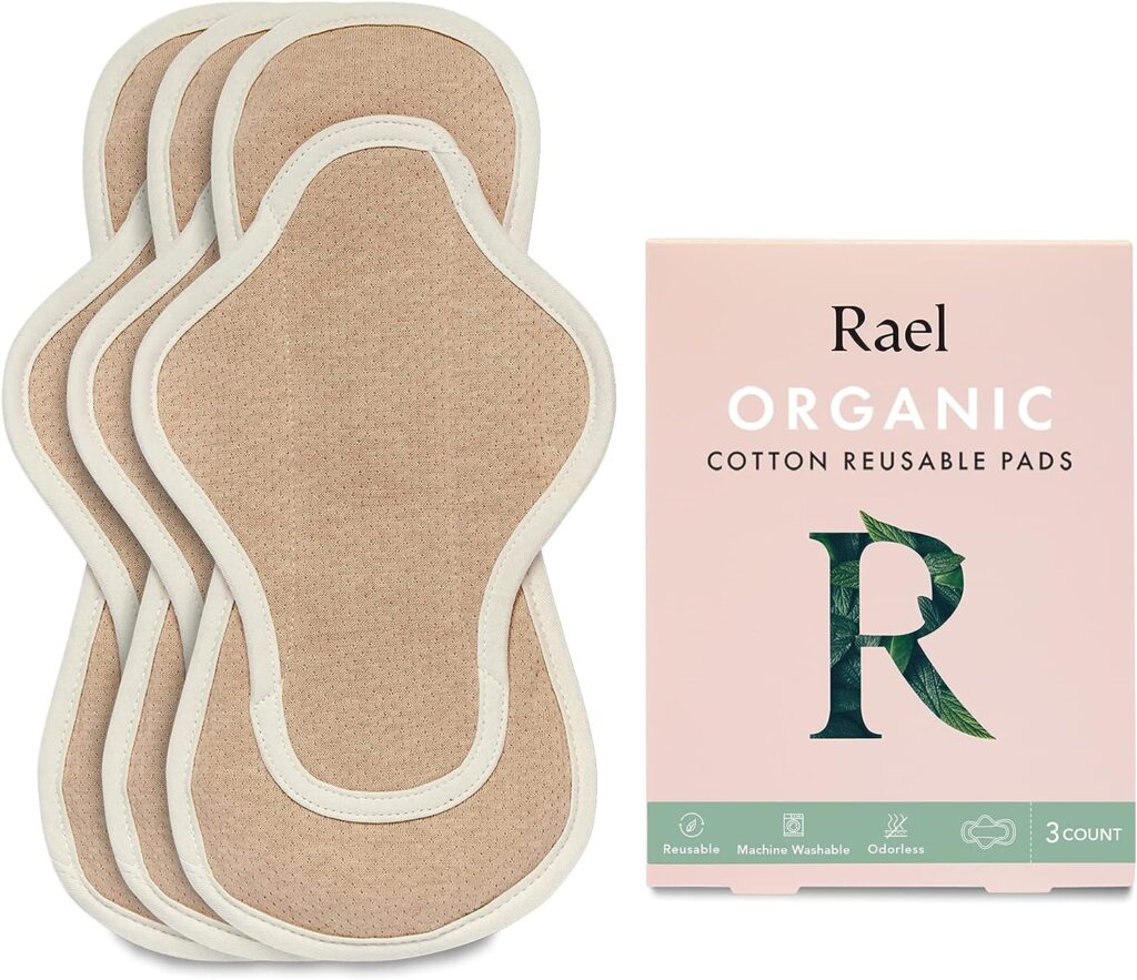 Rael Reusable Pads Menstrual, Organic Cotton Cover Pads - Postpartum Essential, Regular Absorbency, Thin Cloth Pads, Leak Free, Washing Machine Safe, Menstrual Pads with Wings (3 Count, Regular)