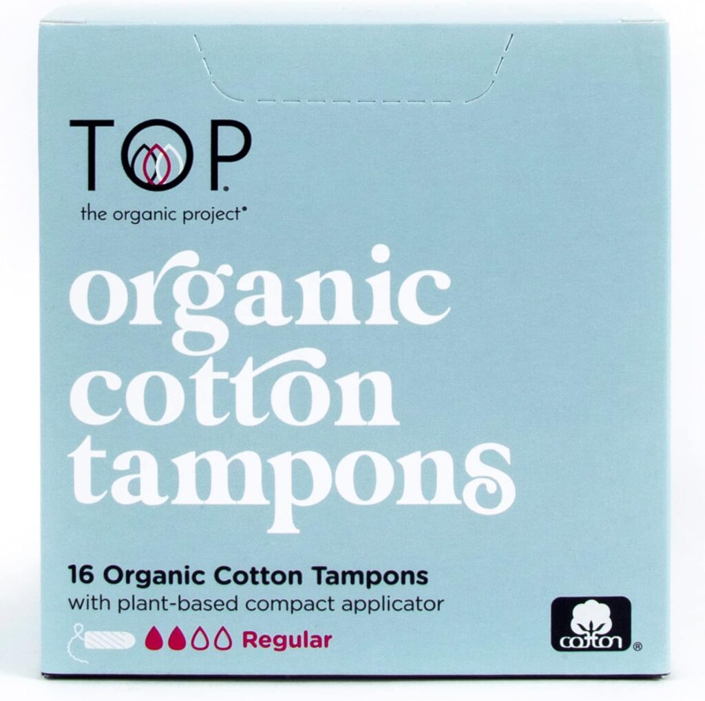 TOP the organic project: 100% Organic Pure Cotton Regular Tampons | (Unscented, Dye Chemical Free. Safe, Thin Superior Protection), Plant Based Applicator, Regular - 16 Count