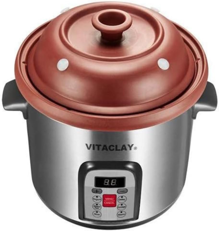 Vitaclay VM7800-5C Smart Organic Clay Multi-Crocks N Stock Pot, 6 quart, Stainless Steel/Black