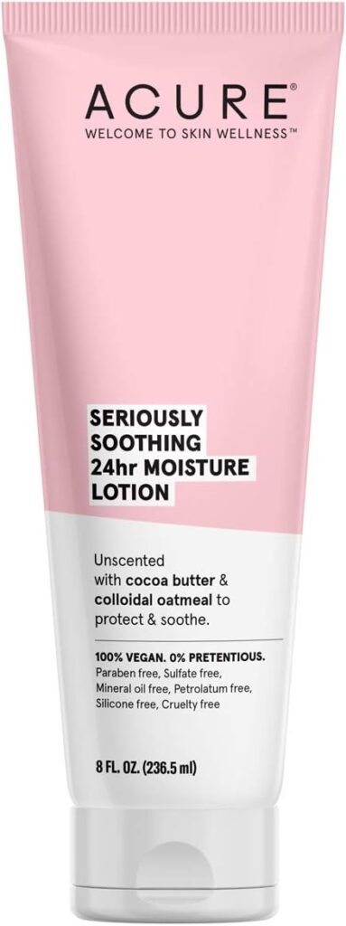 Acure Seriously Soothing 24HR Moisture Lotion 100% Vegan Cocoa Butter Colloidal Oatmeal, Unscented, 8 Fl Oz