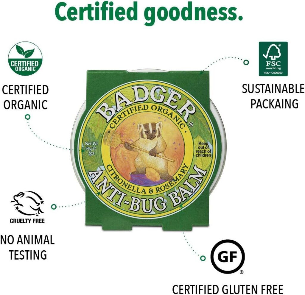 Badger Bug Repellent Balm, DEET-Free Mosquito Repellent Insect Protection, Certified Organic Essential Oils, 2 oz Tin (2 Pack)