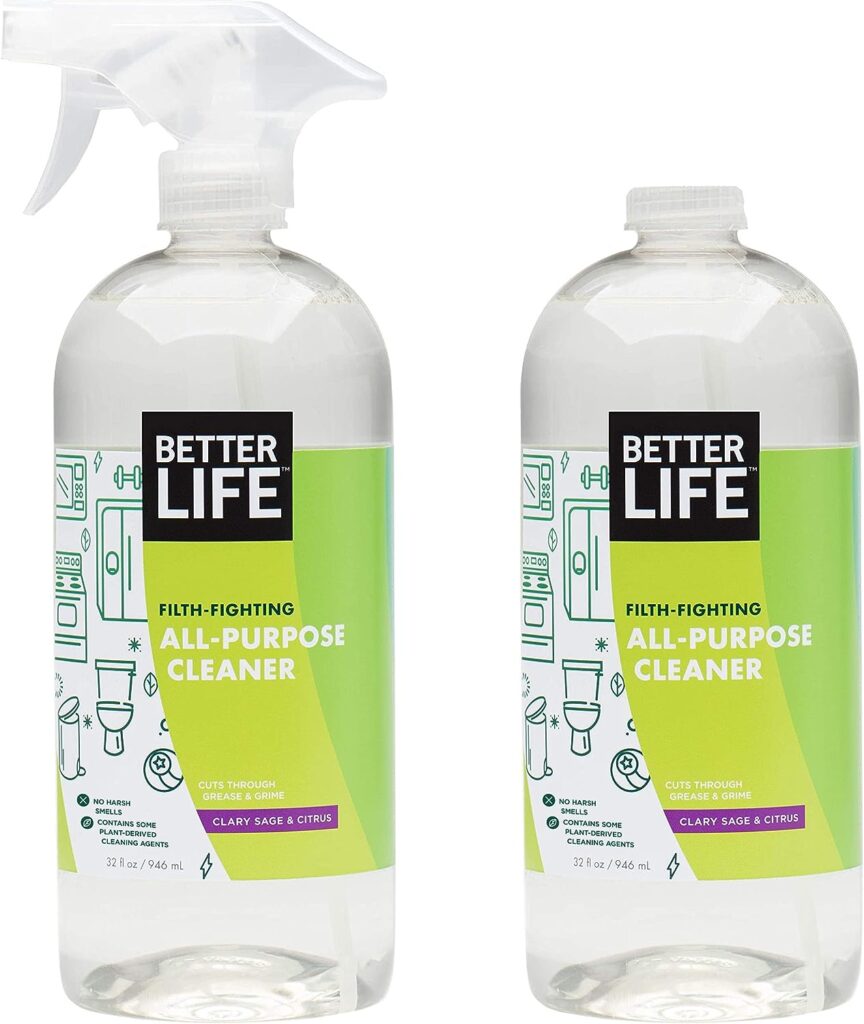 Better Life All Purpose Cleaner - Multipurpose Home and Kitchen Cleaning Spray for Glass, Countertops, Appliances, Upholstery More - Multi-surface Spray Cleaner - 32oz (Pack of 2) Clary Sage/Citrus