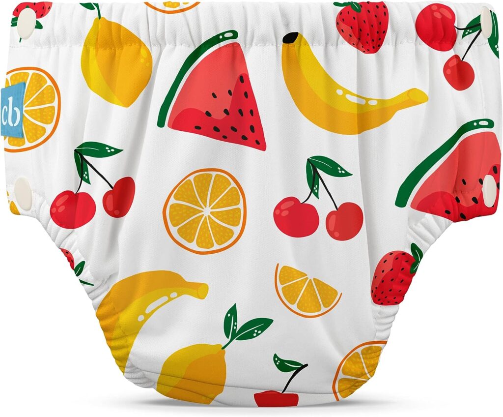 Charlie Banana Reusable Swim Diaper with Snaps, Easy On and Off, Snug Fit to Prevent Leaks, Banana Fiesta, Size L (22-34 lbs)