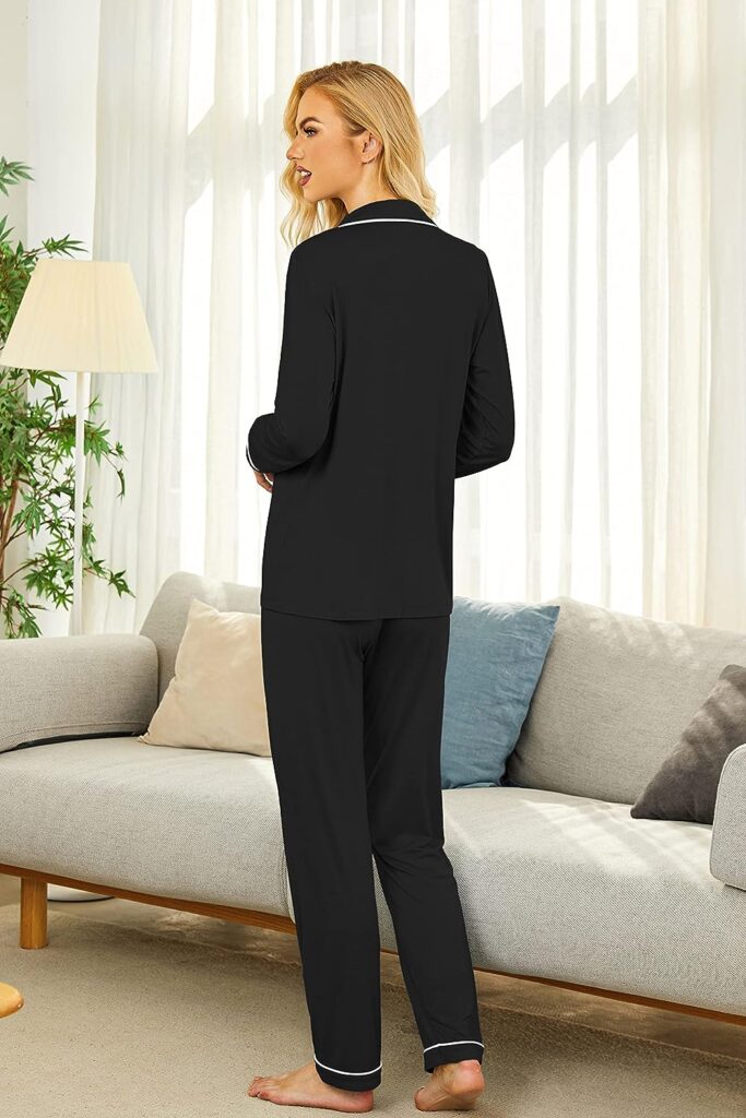Ekouaer Pajamas Womens Long Sleeve Sleepwear Soft Button Down Loungewear Pjs Set Nightwear XS-XXL