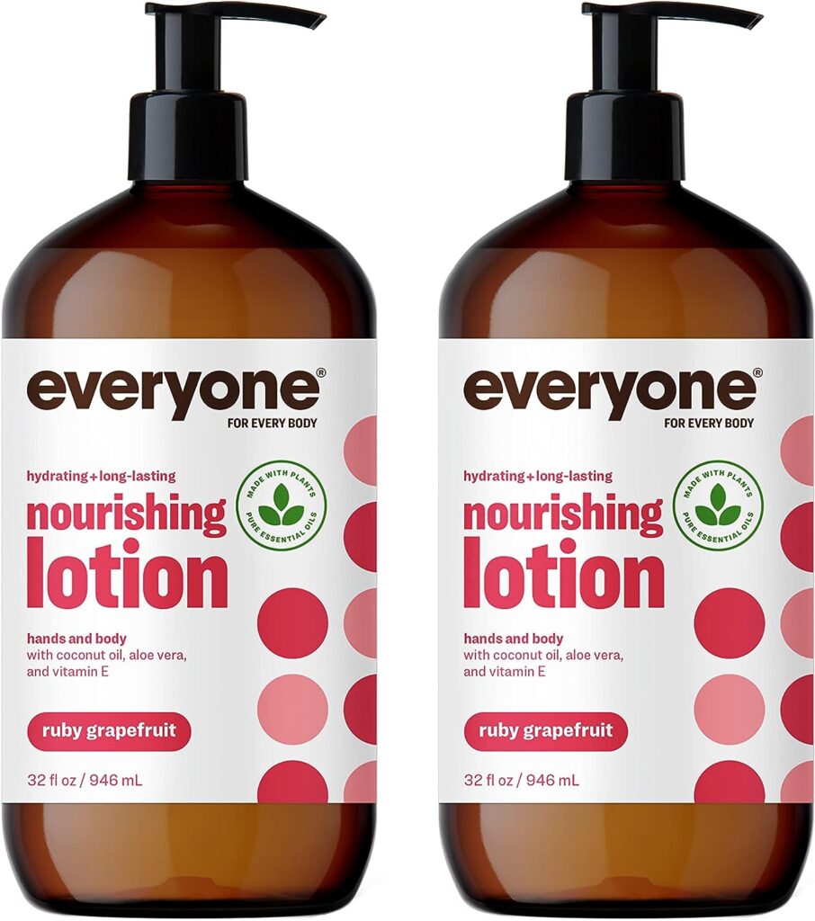 everyone nourishing hand and body lotion 32 ounce pack of 2 ruby grapefruit plant based lotion with pure essential oils
