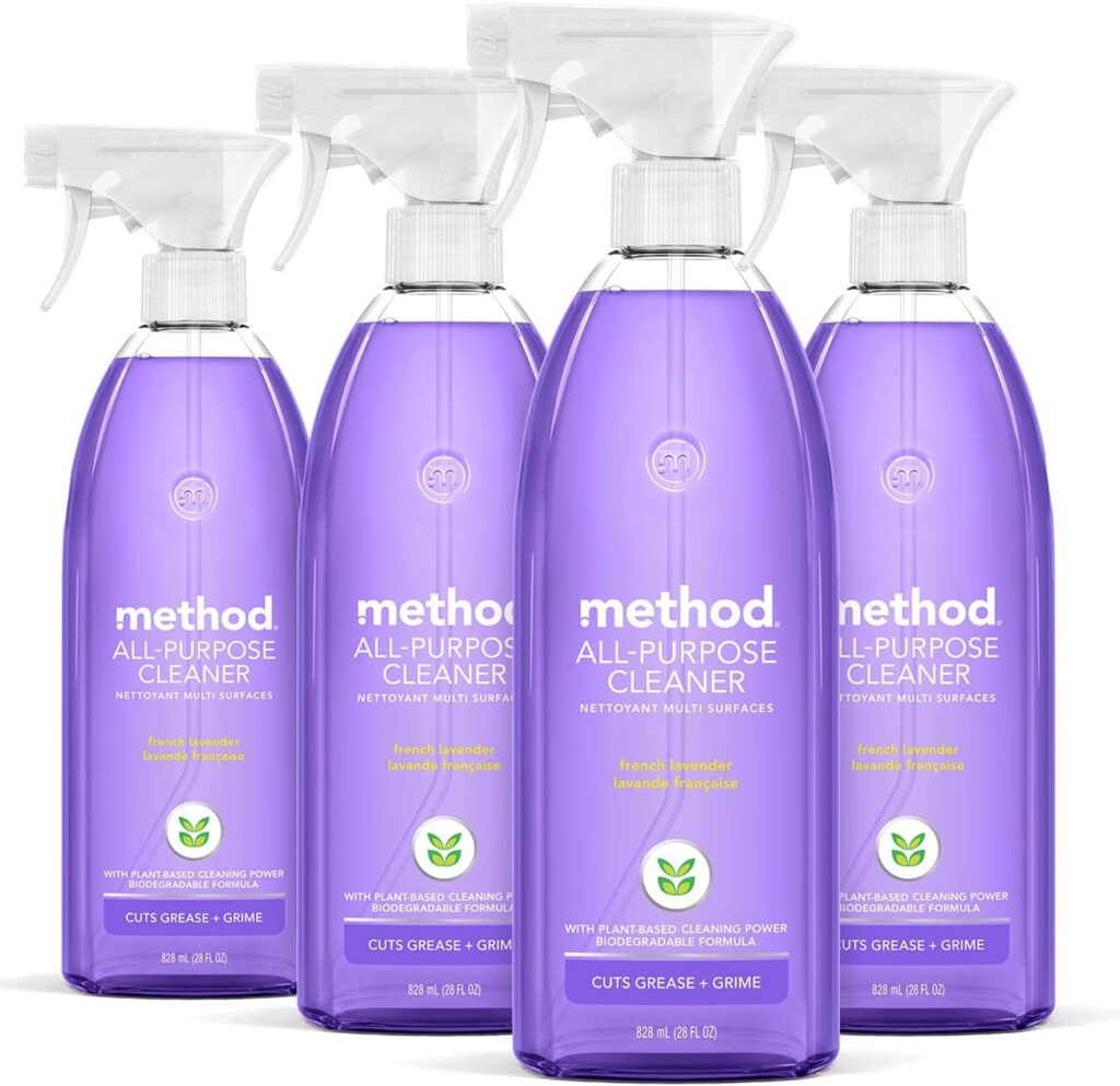 Method All-Purpose Cleaner Spray, French Lavender, Plant-Based and Biodegradable Formula Perfect for Most Counters, Tiles, Stone, and More, 28 oz Spray Bottles, (Pack of 4)