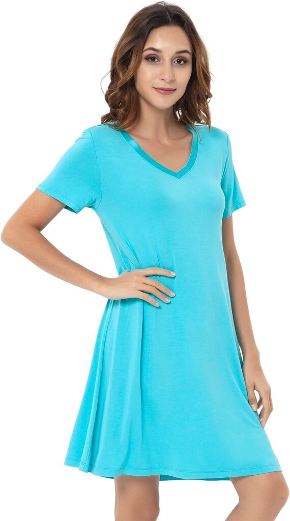NACHILA Soft Bamboo Nightgowns for Women Sleep Shirts Lightweight Short Sleeve Lounge Dress Plus Size Sleepwear S-4X